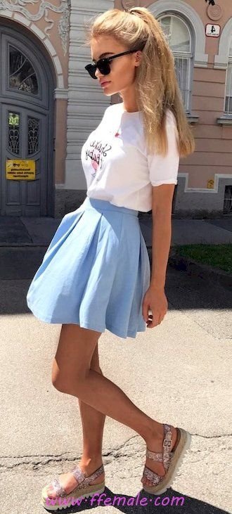 Adorable and trendy look - sandals, tshirt, girl, sunglasses, white, blue