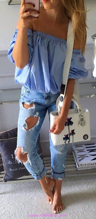 Best adorable and perfect inspiration idea - denim, offshoulder, girl, lifestyle, blue, handbag