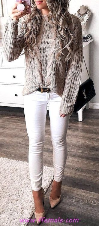 Best attractive and wonderful look - denim, sweater, pumps, white, handbag
