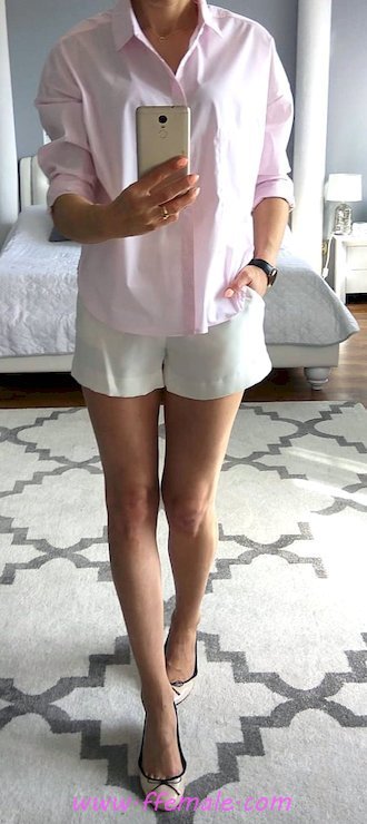 Best comfortable and handsome outfit idea - shorts, shirt, pumps, model, photoshoot, pink