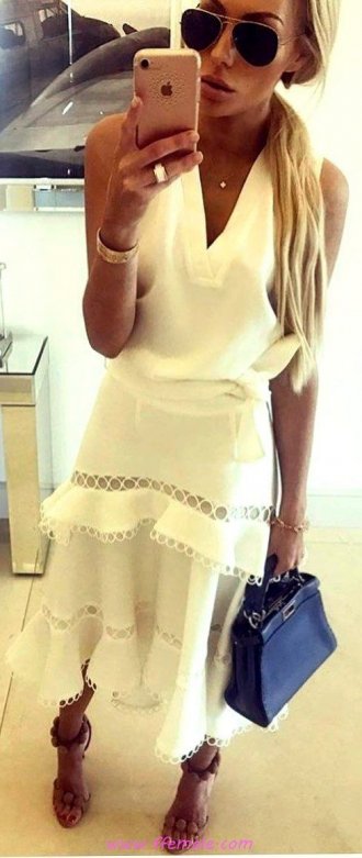 Best fashionable and handsome inspiration idea - fashion, white, maxiskirt, vneck, mules