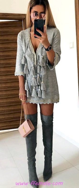 Best graceful and pretty inspiration idea - vneck, gray, overknee, handbag, accessories