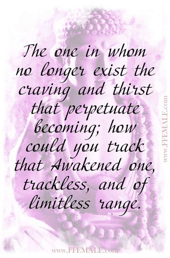 Top 100 Inspirational Buddha Quotes: The one in whom no longer exist the craving and thirst that perpetuate becoming; how could you track that Awakened one, trackless, and of limitless range #quotes #Buddha #deep #inspiration #motivation