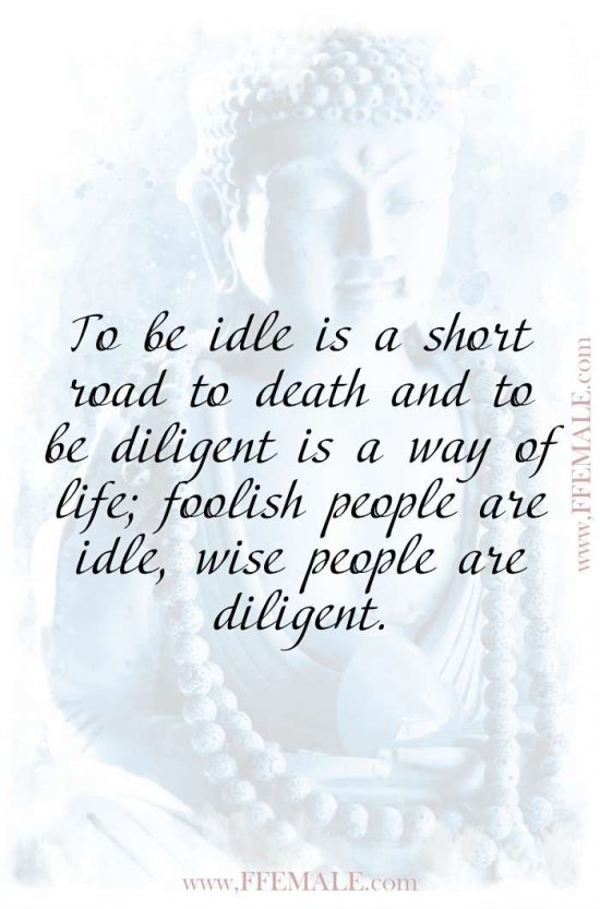 Top 100 Inspirational Buddha Quotes: To be idle is a short road to death and to be diligent is a way of life; foolish people are idle, wise people are diligent #quotes #Buddha #deep #inspiration #motivation