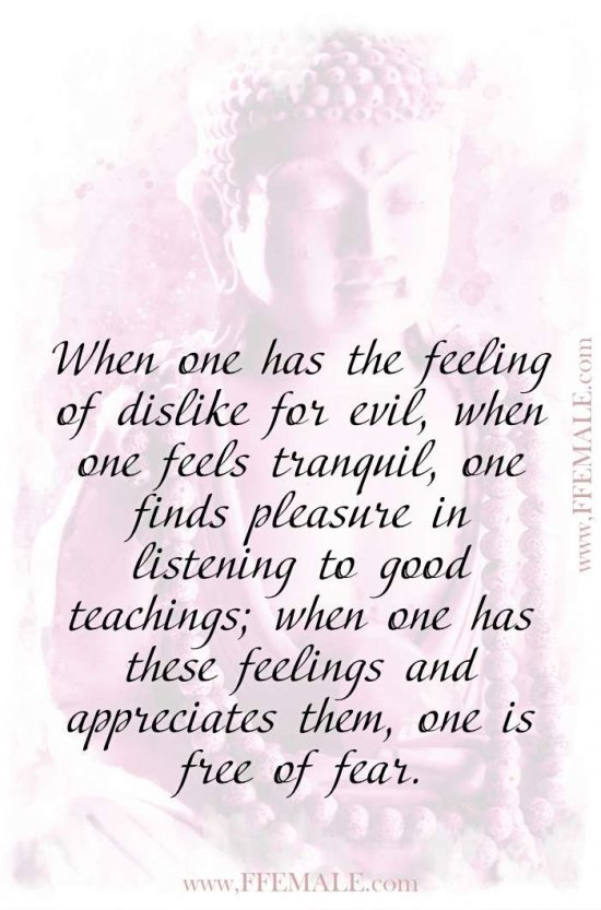 Top 100 Inspirational Buddha Quotes: When one has the feeling of dislike for evil, when one feels tranquil, one finds pleasure in listening to good teachings #quotes #Buddha #deep #inspiration #motivation