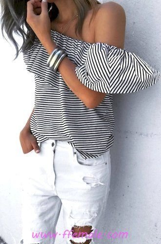 Comfortable and relaxed wardrobe - denim, striped, 1shoulder, white, accessories