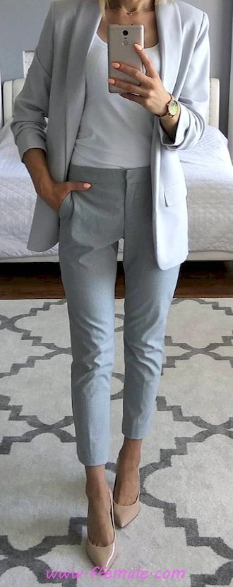Comfortable and wonderful look - classy, gray, pants, pumps, clothes, white