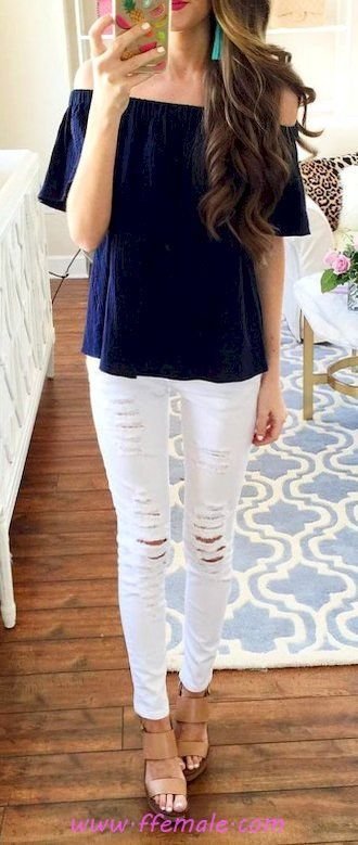 Finest - attractive and cute look - denim, offshoulder, lifestyle, white