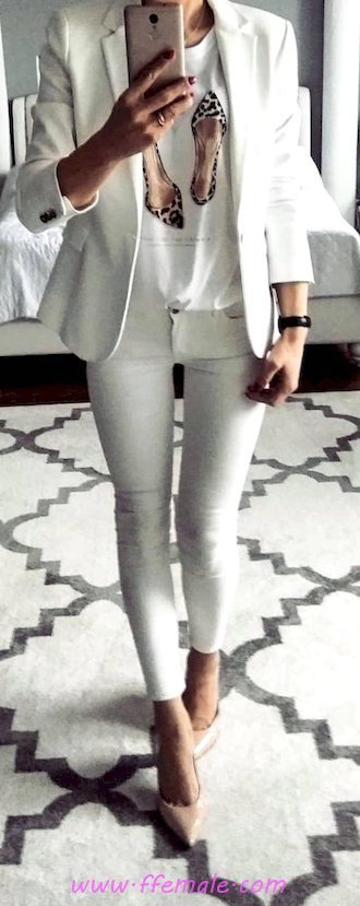 Finest - fashionable and super look - pumps, tshirt, female, posing, shoes, clothes, style, white, suit