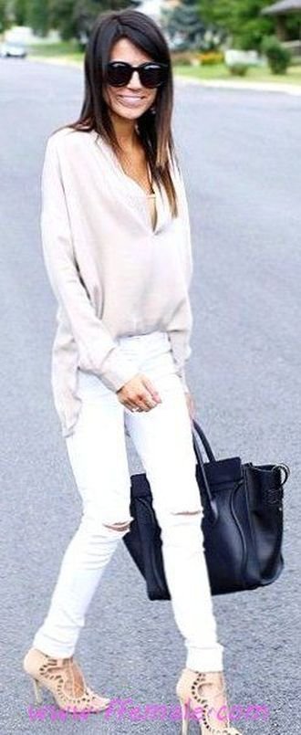 Finest - furnished and handsome outfit idea - heels, happy, sunglasses, handbag