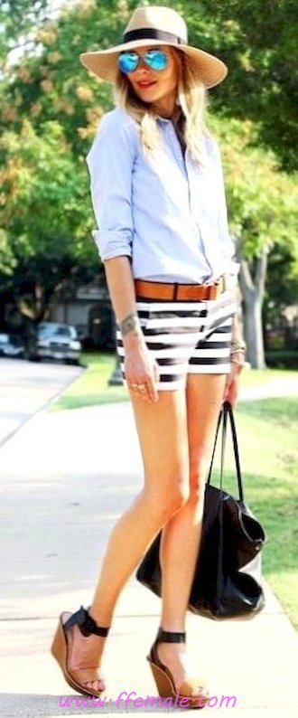 Finest - furnished and shiny wardrobe - shorts, hat, striped, shirt, sunglasses, handbag