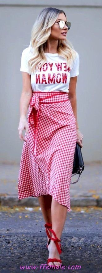 Finest - glamour and hot wardrobe - maxiskirt, laceup, tshirt, model, sunglasses, white, red, handbag