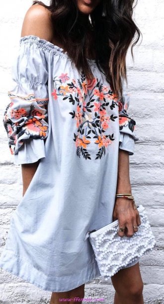 Finest - trendy look - floral, 1shoulder, photoshoot, clothes, style, blue, handbag