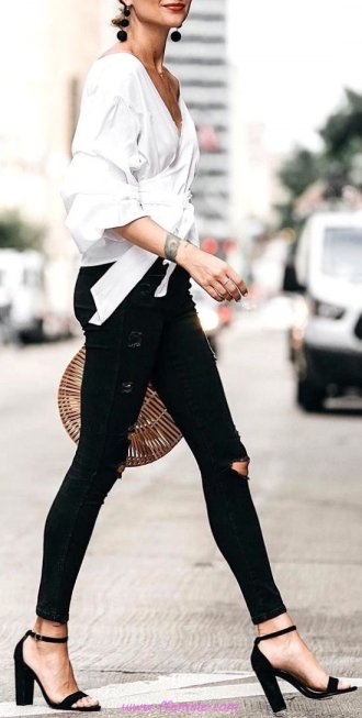 Glamour and perfect inspiration idea - denim, heels, stylish, black, white