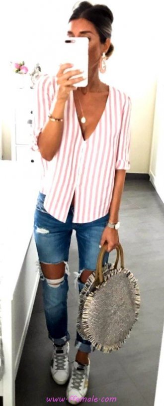 My attractive and super look - denim, striped, sneakers, photoshoot, handbag