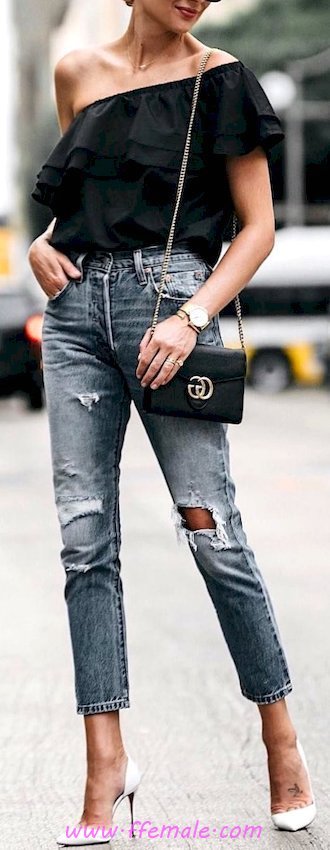 My classic and handsome wardrobe - heels, denim, offshoulder, elegance, black, handbag