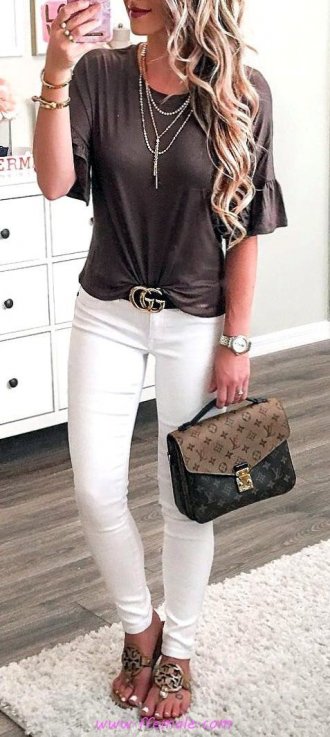My classic and trendy outfit idea - denim, gray, mules, photoshoot, posing, white, handbag