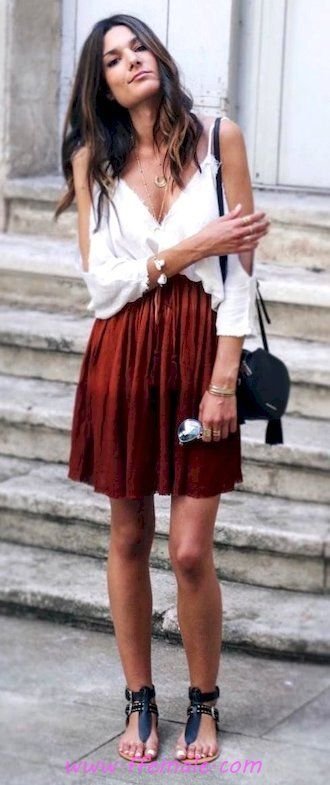 My classic and wonderful outfit idea - vneck, sandals, white, red, handbag