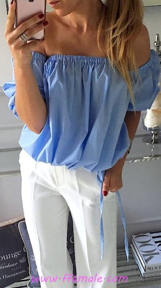 My comfortable and top inspiration idea - pants, female, posing, elegant, clothes, white, blue, strapless