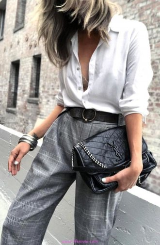 My elegant and perfect look - gray, pants, photoshoot, posing, white, handbag