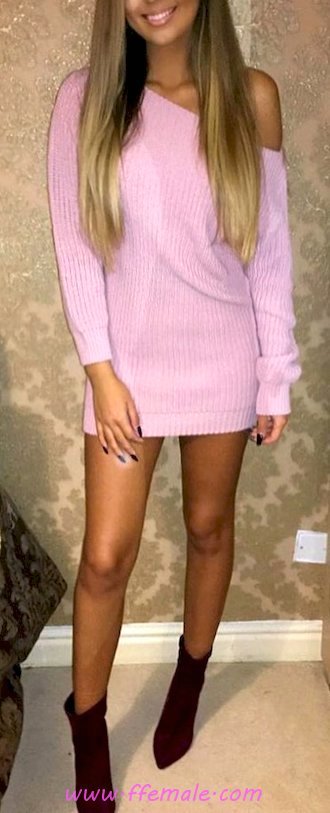 My glamour and pretty wardrobe - sweater, 1shoulder, posing, happy, pink