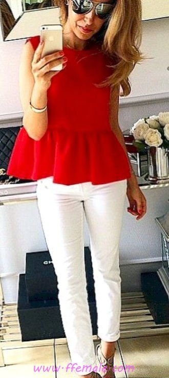 My glamour and shiny outfit idea - denim, bell, female, woman, sunglasses, white, red