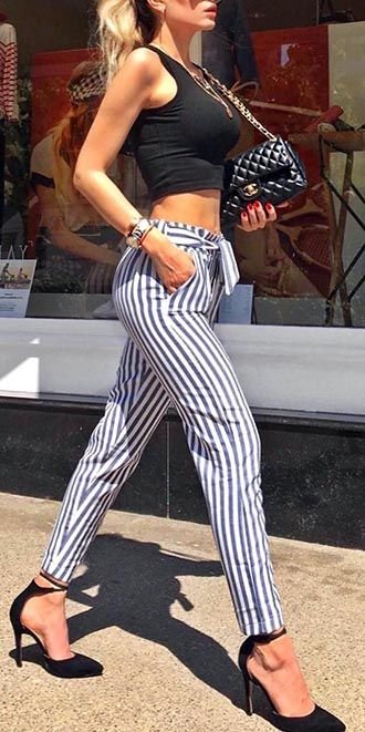 Summer Outfits Shiny wardrobe - tanktop, striped, photoshoot, lifestyle, heels, black