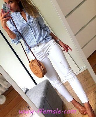 Summer Outfits My glamour and lovely inspiration idea - denim, striped, shirt, white, blue, handbag