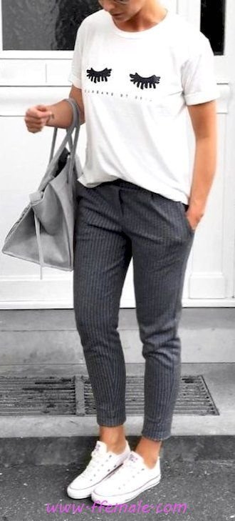 Summer Outfits Finest - awesome and pretty inspiration idea - gray, sneakers, tshirt, white, handbag