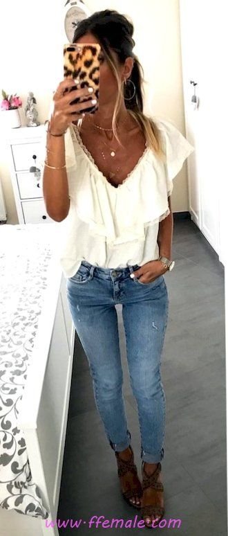 Summer Outfits Top attractive and cute inspiration idea - denim, vneck, gladiators, lifestyle