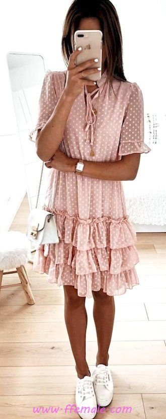 Summer Outfits My awesome and handsome outfit idea - dot, sneakers, sundress, pink, handbag