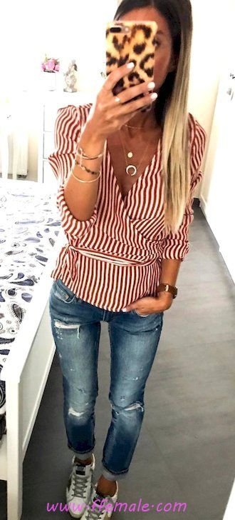 Summer Outfits Best graceful and simple inspiration idea - denim, vneck, striped, sneakers, clothing, lifestyle