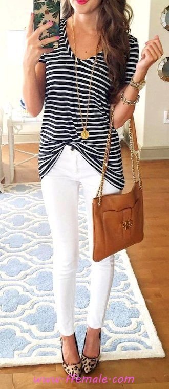Summer Outfits Finest - awesome and perfect inspiration idea - denim, striped, white, handbag