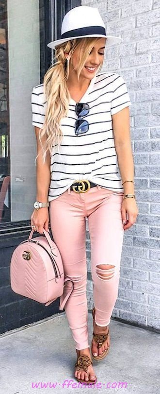 Summer Outfits Comfortable and super wardrobe - denim, hat, striped, photoshoot, lifestyle, sunglasses, pink, handbag