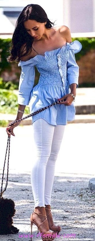 Summer Outfits Finest - glamour and cute inspiration idea - denim, offshoulder, photoshoot, posing, heels, style, blue, strapless