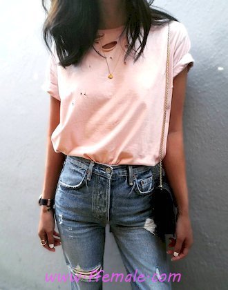 Top adorable and cute look - denim, tshirt, clothing, posing, style, pink, handbag