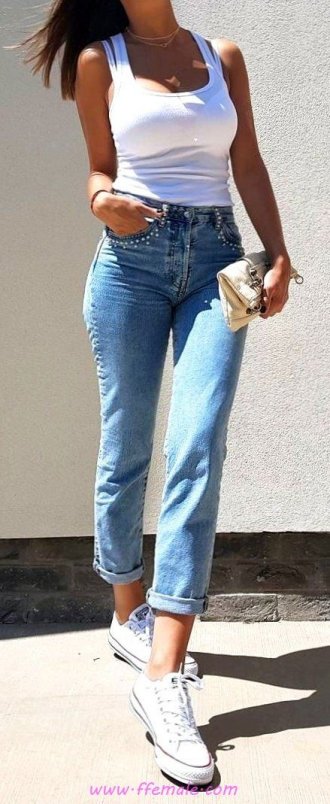 Top attractive and top inspiration idea - fashion, tanktop, denim, sneakers