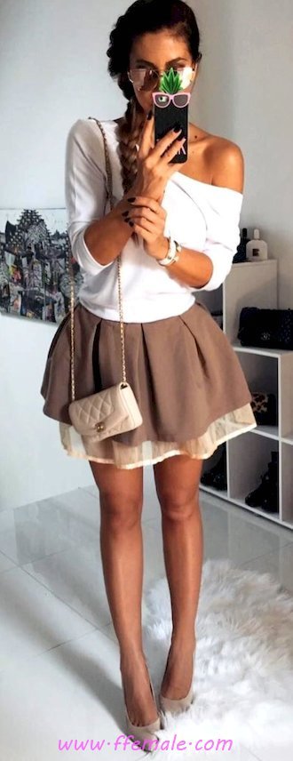 Top awesome and hot look - pumps, aline, 1shoulder, white, handbag
