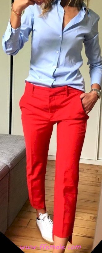 Top awesome and top wardrobe - pants, shirt, sneakers, model, posing, red, blue