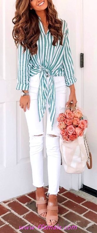 Top beautiful and wonderful wardrobe - denim, striped, happy, white, handbag