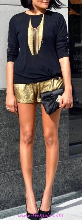 Top elegant and top outfit idea - shirt, pumps, black, handbag, gold