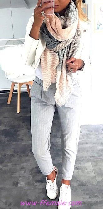 Top fashionable and relaxed wardrobe - gray, striped, pants, sneakers, white, accessories