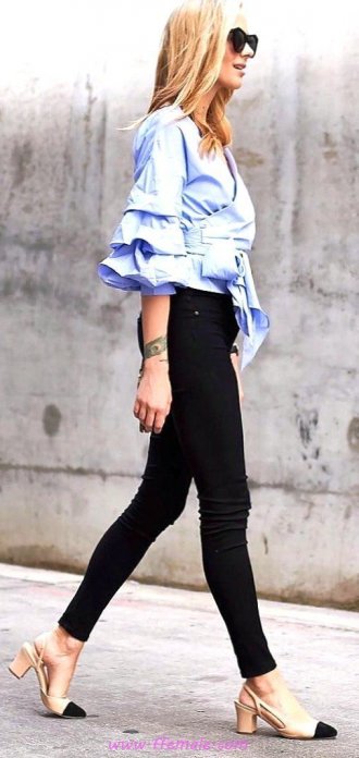 Top furnished and handsome outfit idea - fashion, bellsleeves, blue, skinny