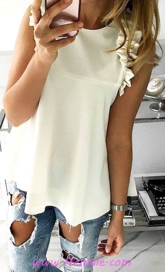 Top furnished and super outfit idea - denim, model, girl, woman, lifestyle, white, blue