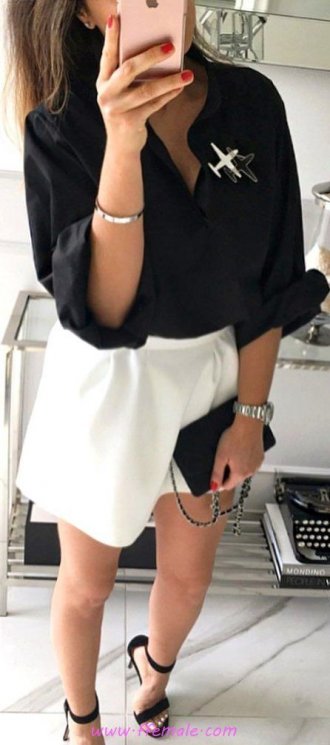 Top glamour and handsome outfit idea - fashion, black, skirt, mules