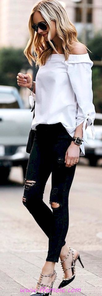 Top glamour and super wardrobe - denim, fashionmodel, heels, sunglasses, black, white