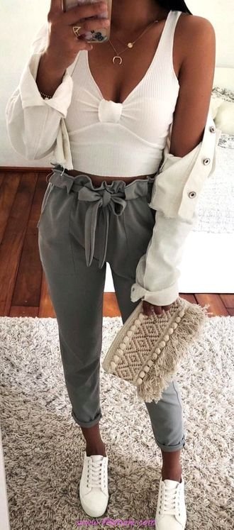 Top graceful and lovely outfit idea - ideas , tie, vneck, pants