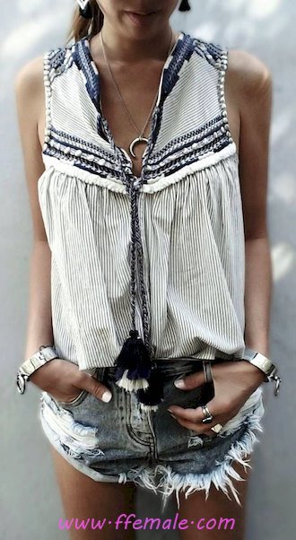 Top handsome look - shorts, denim, vneck, wearing, attractive, accessories
