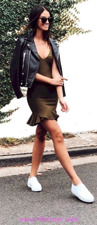 Trendy inspiration idea - jacket, sneakers, leather, posing, black, white